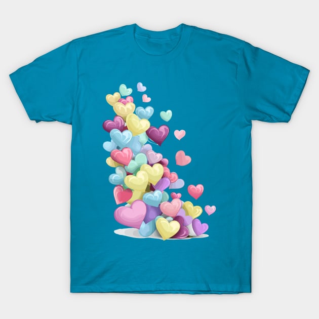 Valentines Day Colorful Pastel Hearts Happy Valentines Day T-Shirt by Tees 4 Thee